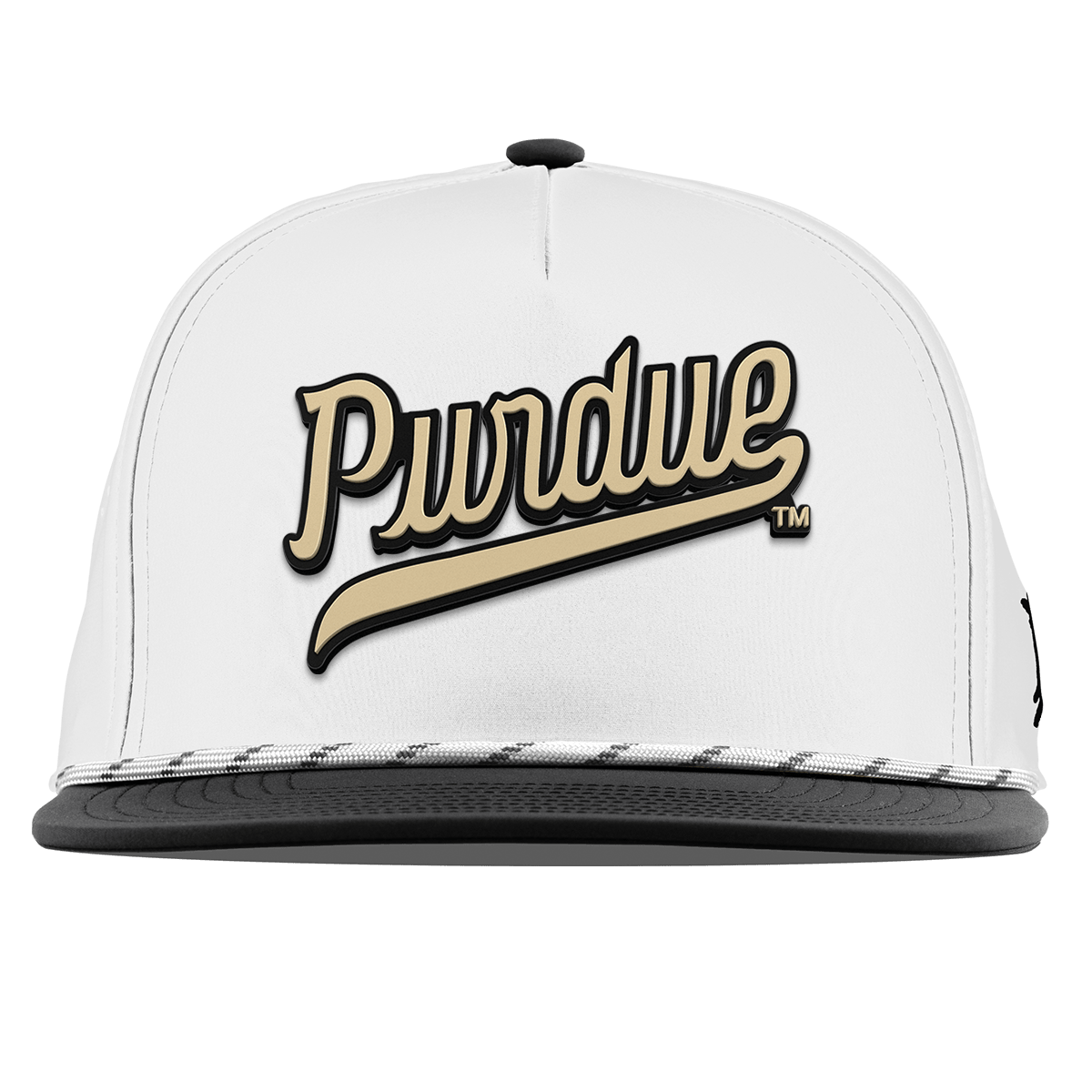 Purdue University "Purdue Script Gold" Flat 5 Panel Rope White/Black