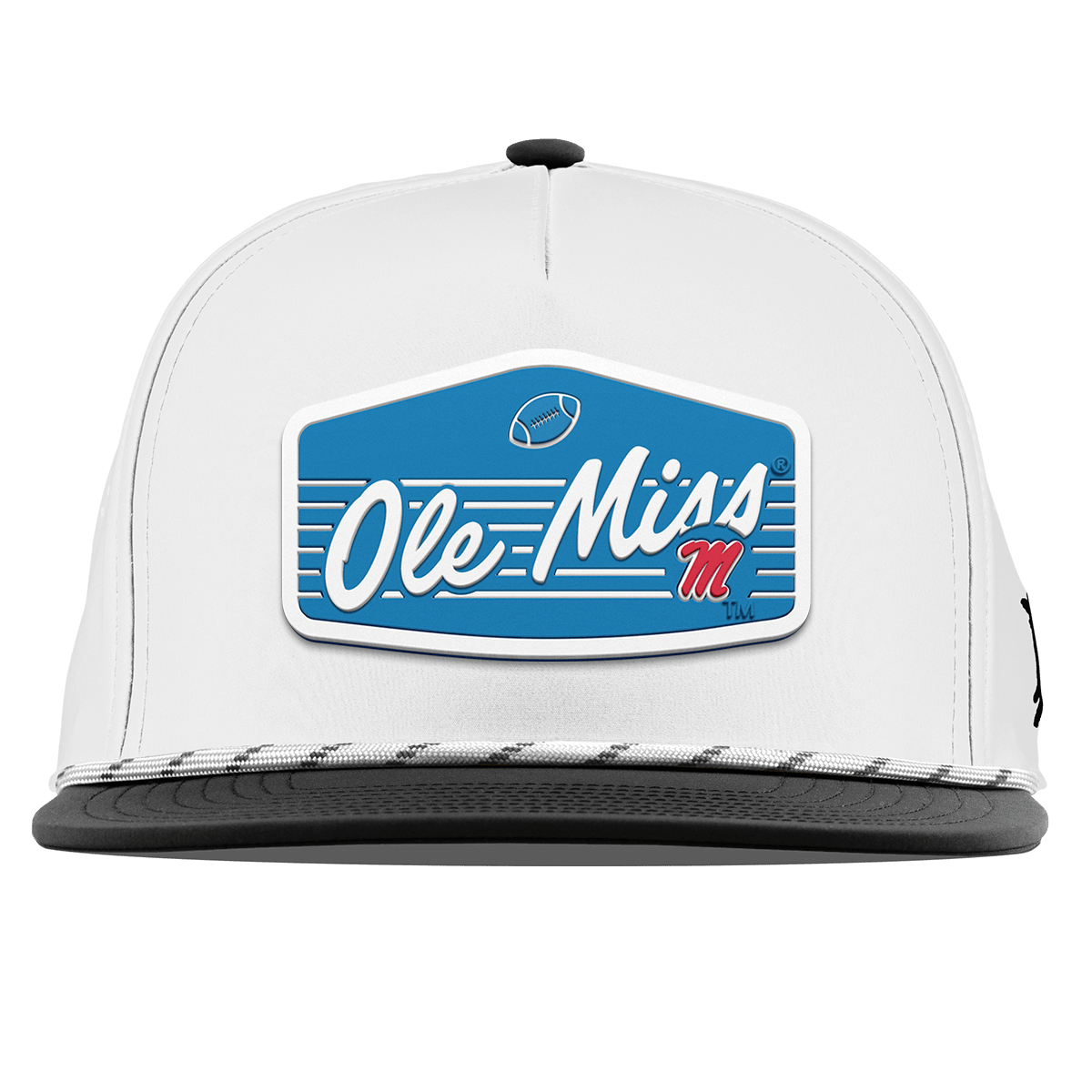 University of Mississippi "Rebel Football" Flat 5 Panel Rope White/Black