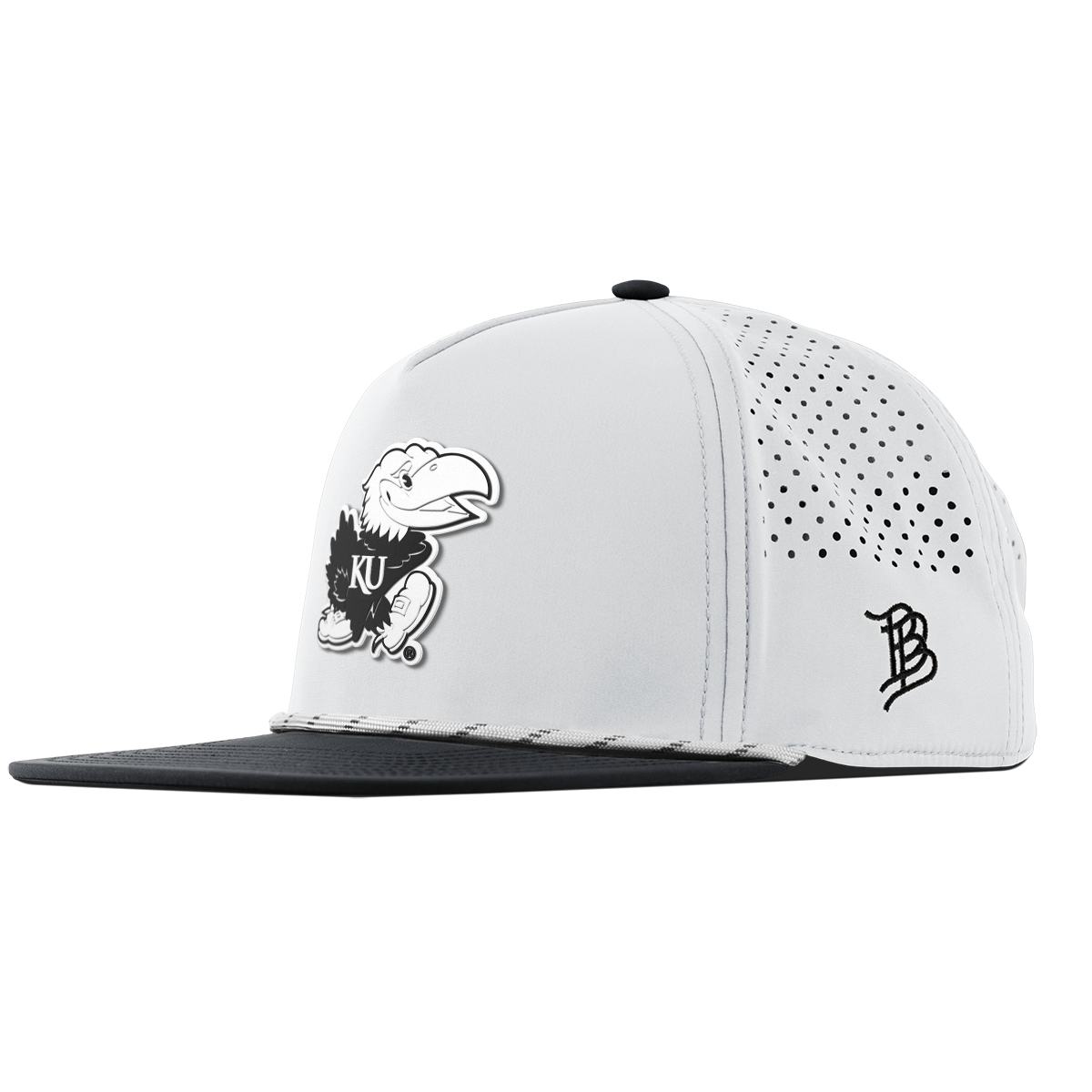 University of Kansas "Vintage Jayhawk" Flat 5 Panel Rope White/Black