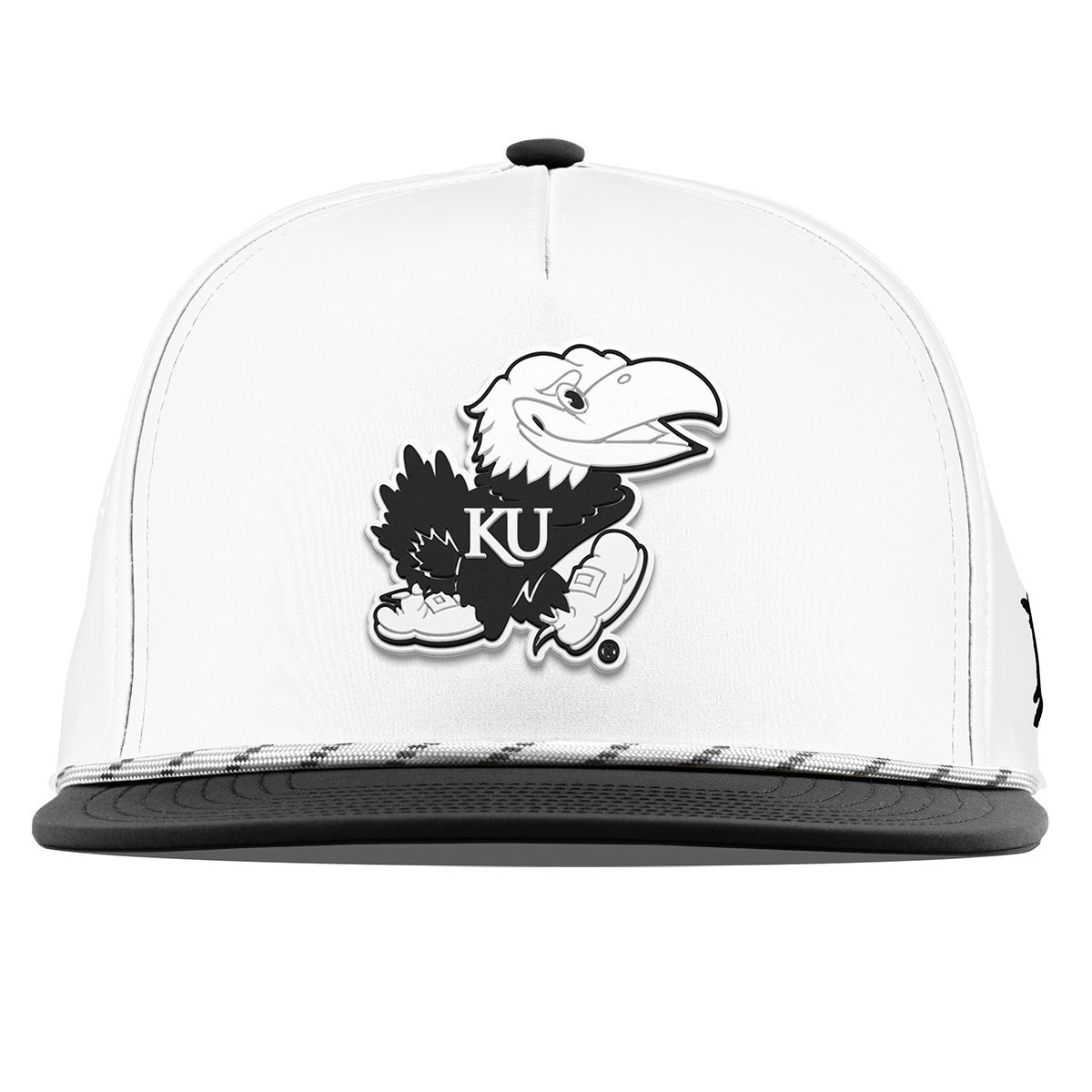 University of Kansas "Vintage Jayhawk" Flat 5 Panel Rope White/Black