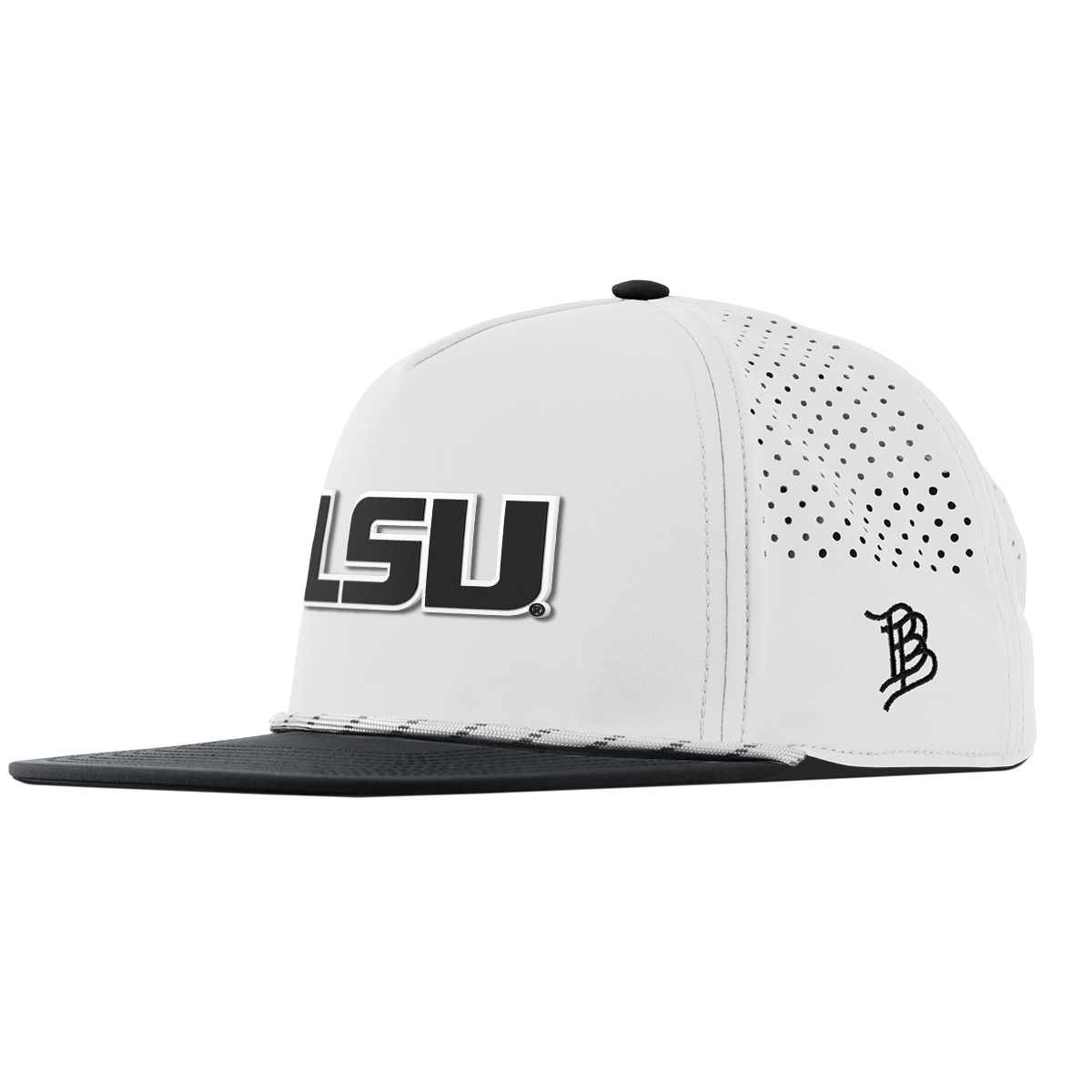 Louisiana State University "Vintage LSU Block" Flat 5 Panel Rope White/Black