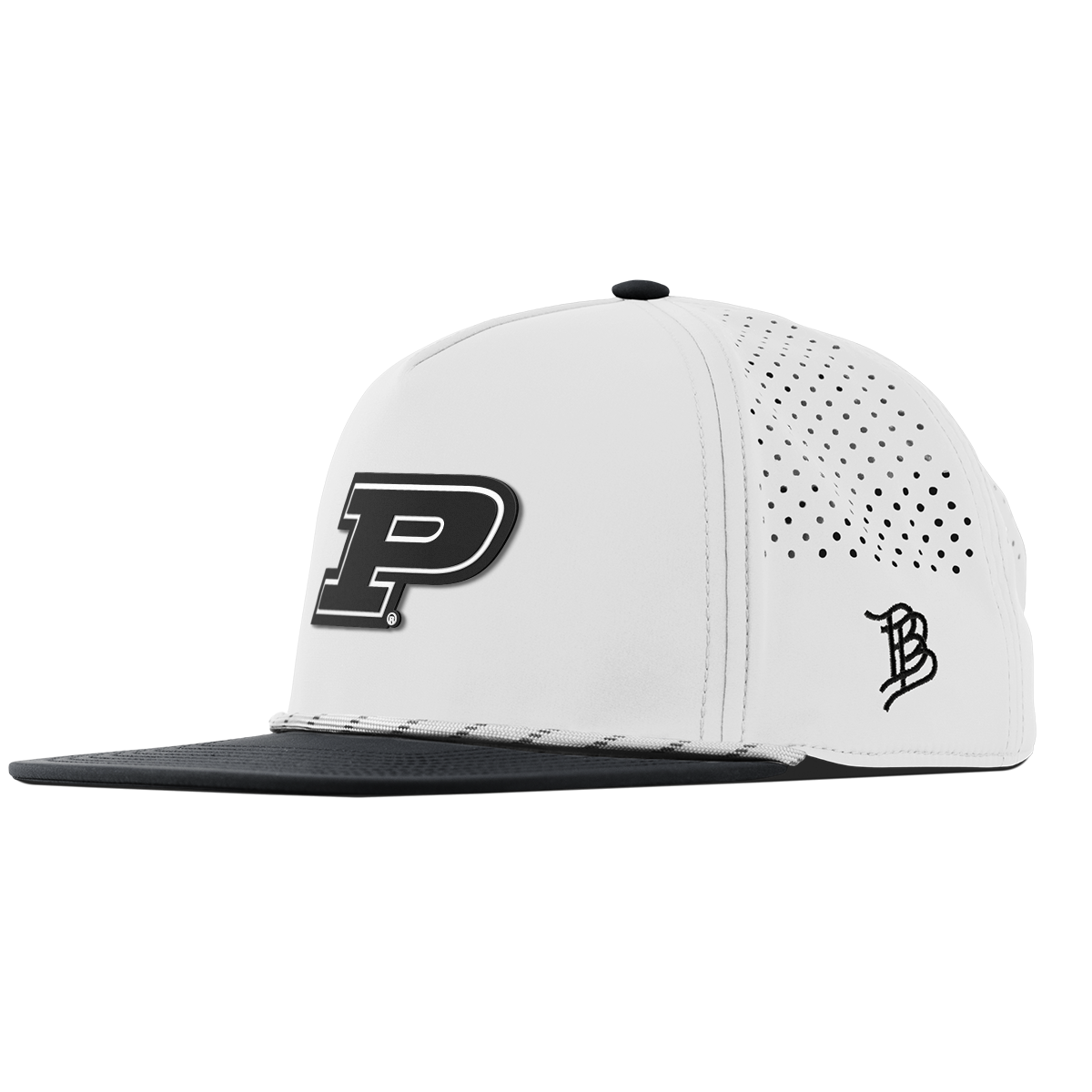 Purdue University "Vintage Purdue Block" Flat 5 Panel Rope White/Black