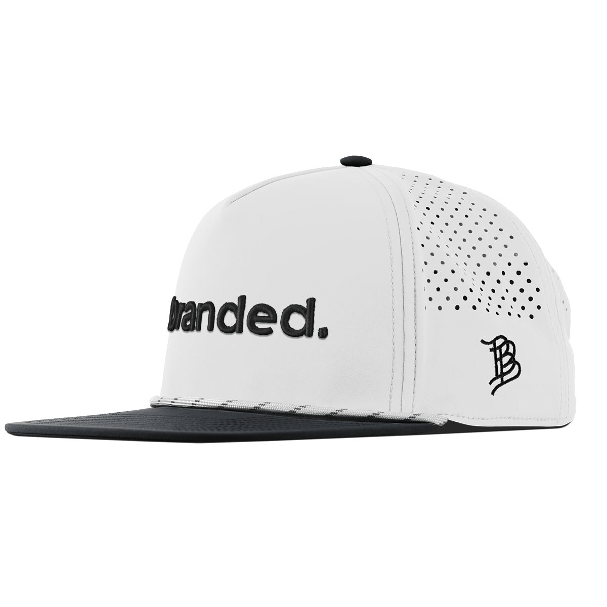 branded. Flat 5 Panel Rope White/Black