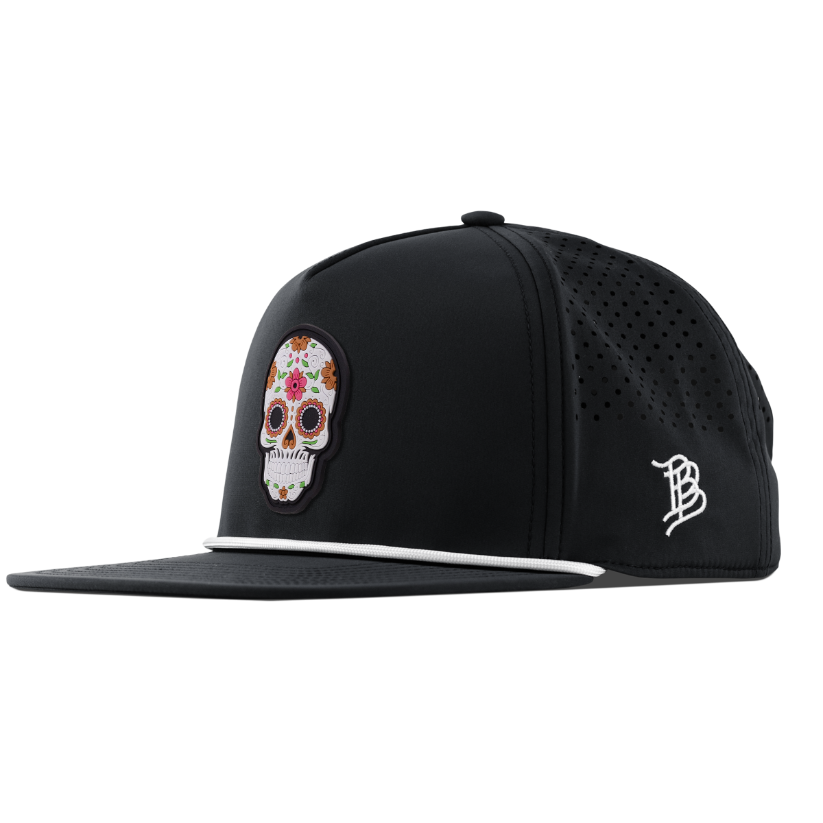 Flower Skull PVC Flat 5 Panel Rope Black