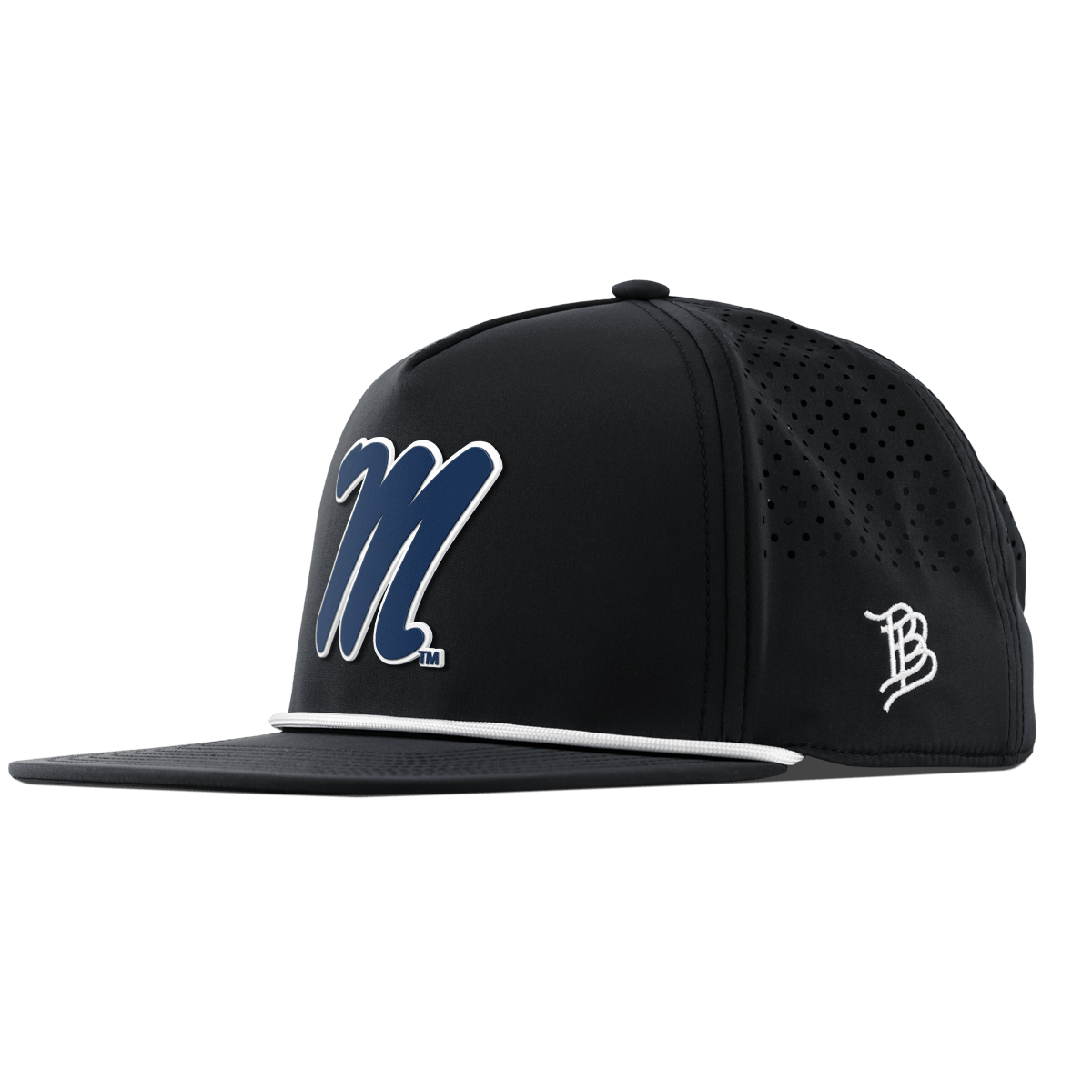 University of Mississippi "Ole Miss Block M Navy" Flat 5 Panel Rope Black
