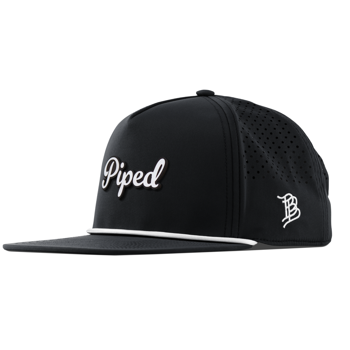 Piped Script Flat 5 Panel Rope Black