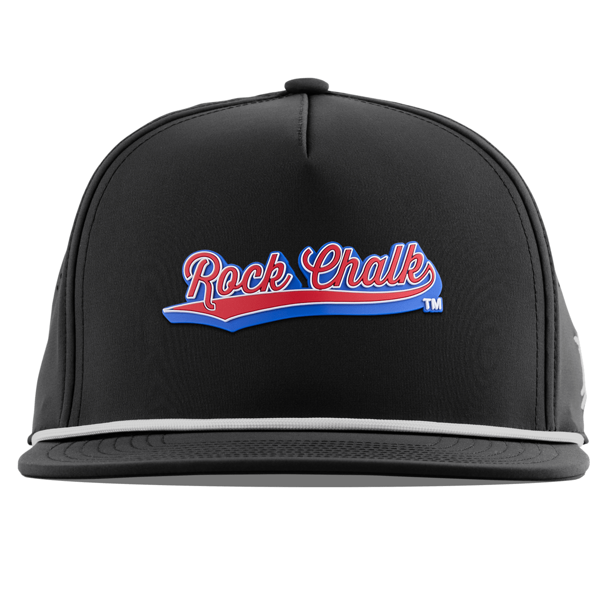 University of Kansas "KU Rock Chalk Red and Blue Script" Flat 5 Panel Rope Black