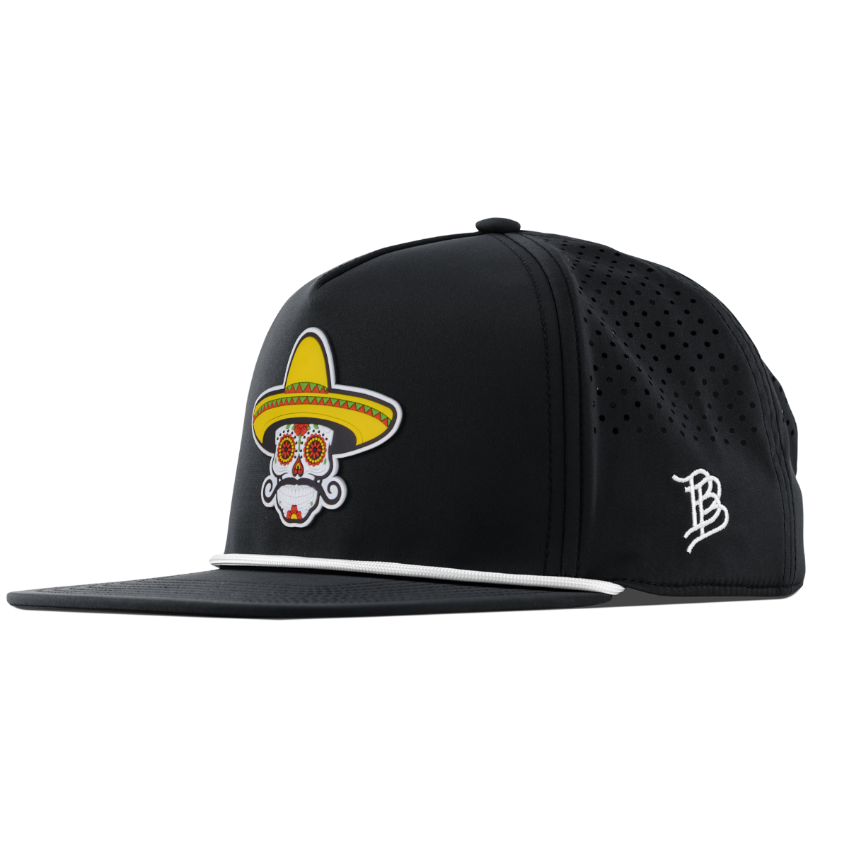 Sombrero Skull PVC Flat 5 Panel Rope Black