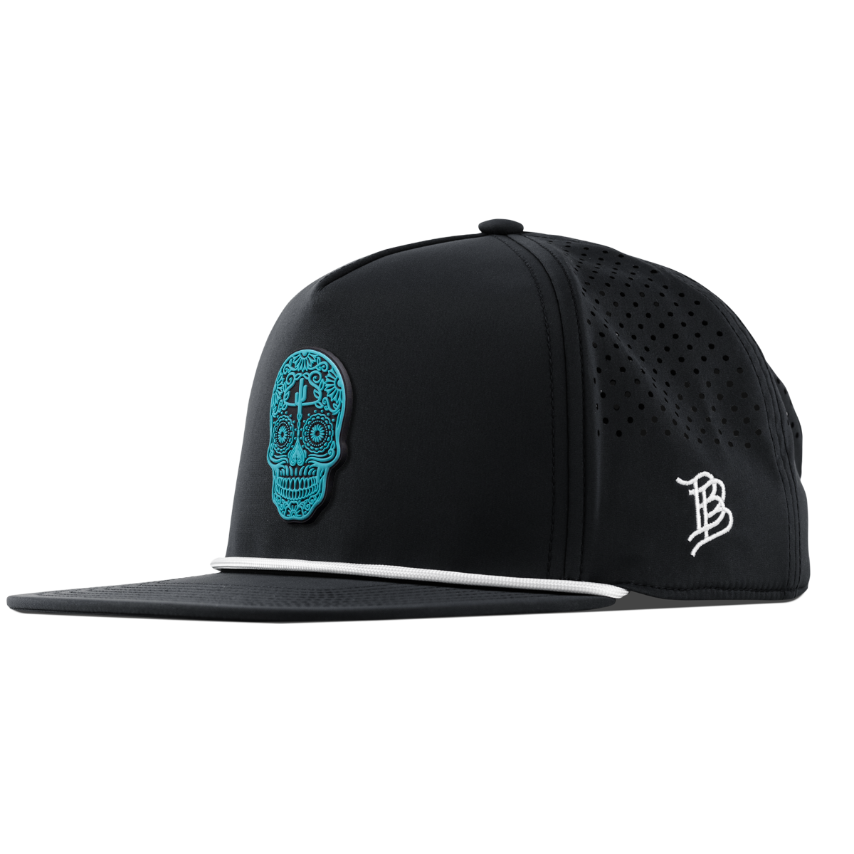 Turquoise Skull PVC Flat 5 Panel Rope Black