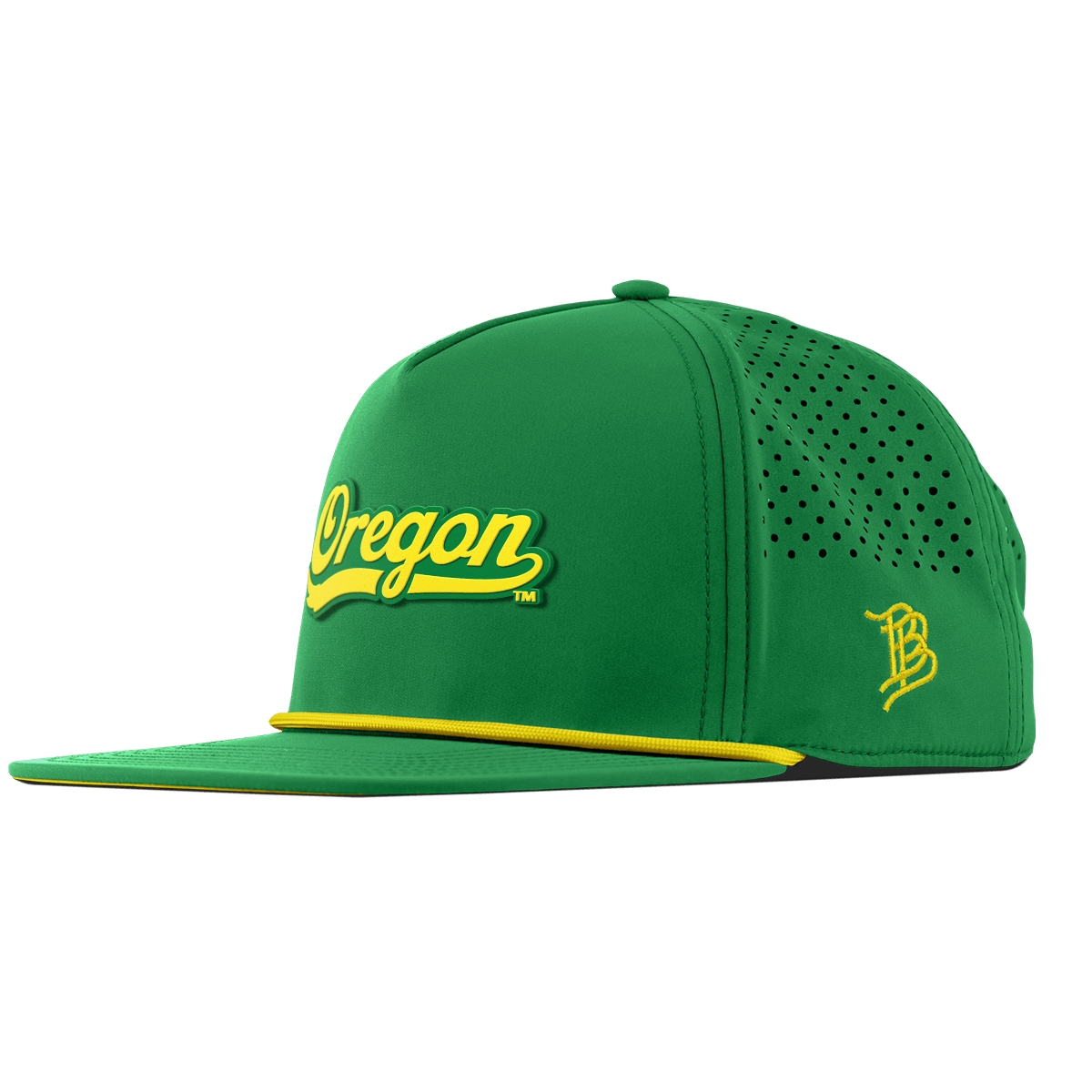 University of Oregon "Oregon Script" Flat 5 Panel Rope Kelly Green + Gold Rope