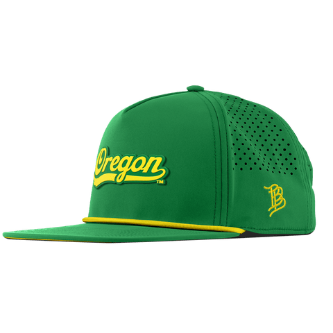 University of Oregon "Oregon Script" Flat 5 Panel Rope Kelly Green + Gold Rope