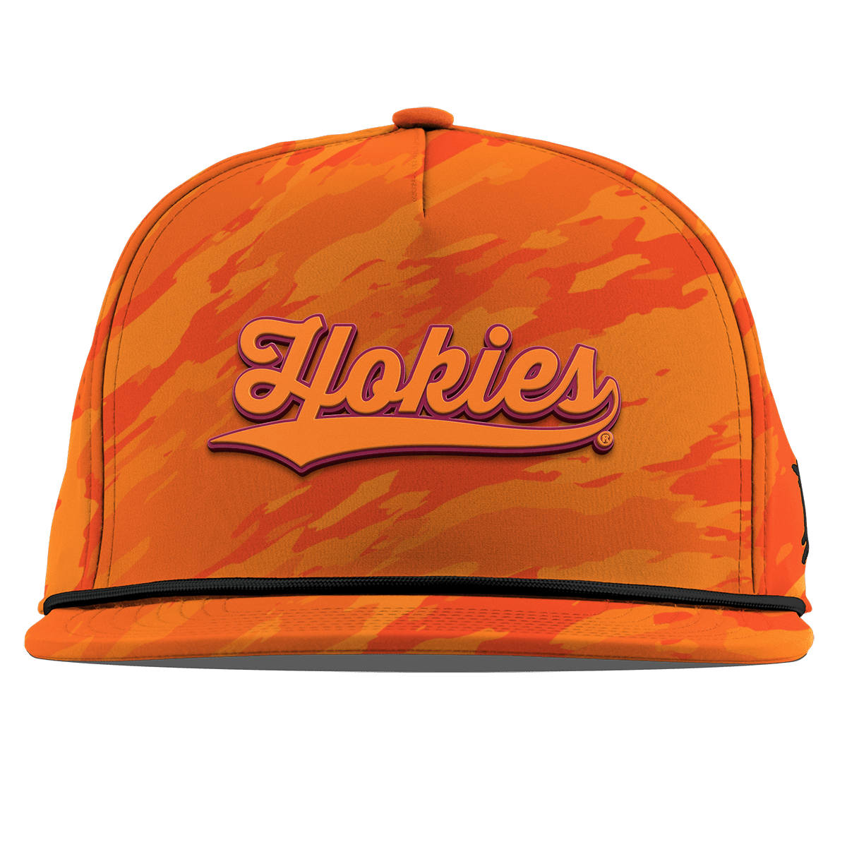 Virginia Tech University "Hokies Script" Flat 5 Panel Rope Blaze Orange Camo