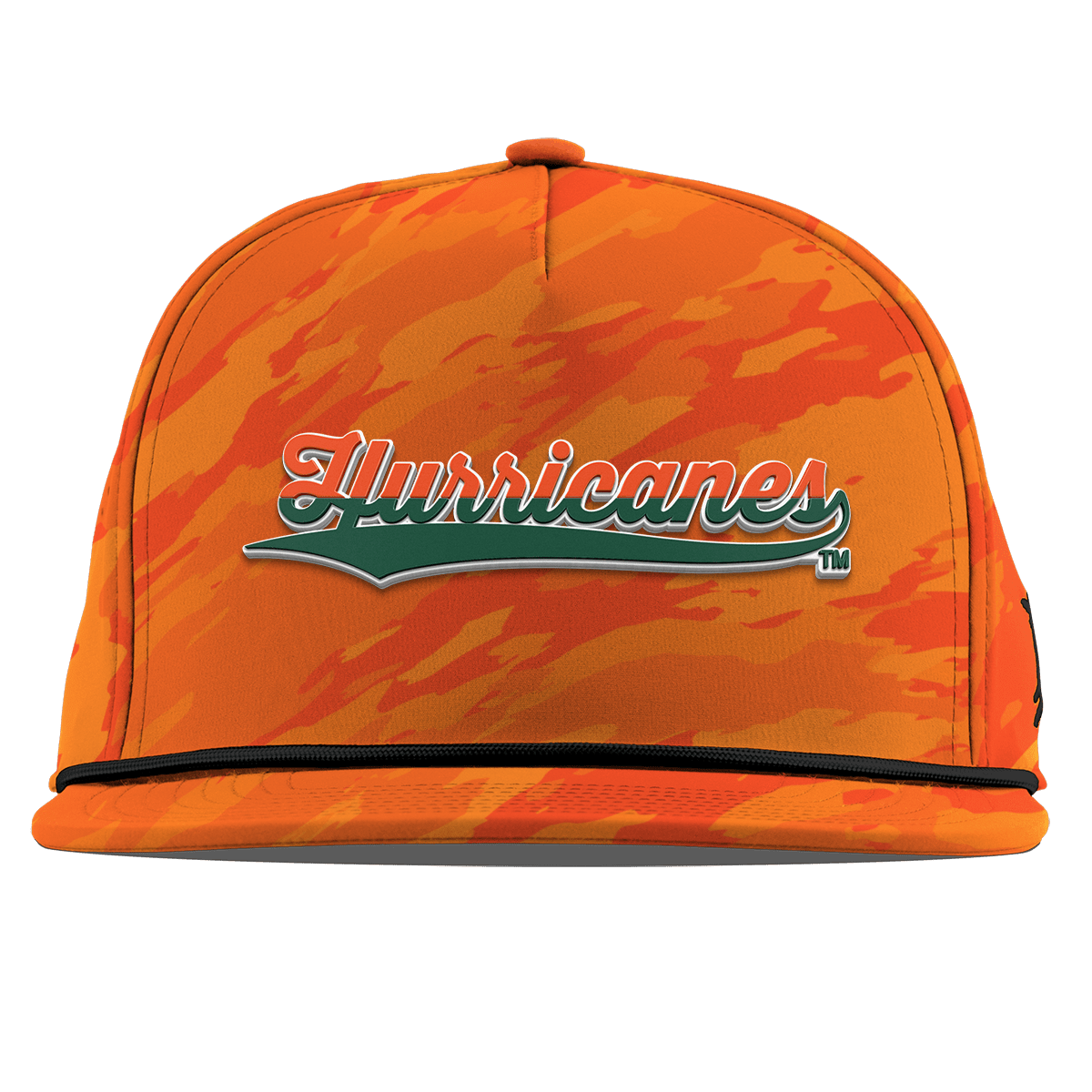 University of Miami "Hurricanes Script" Flat 5 Panel Rope Blaze Orange Camo