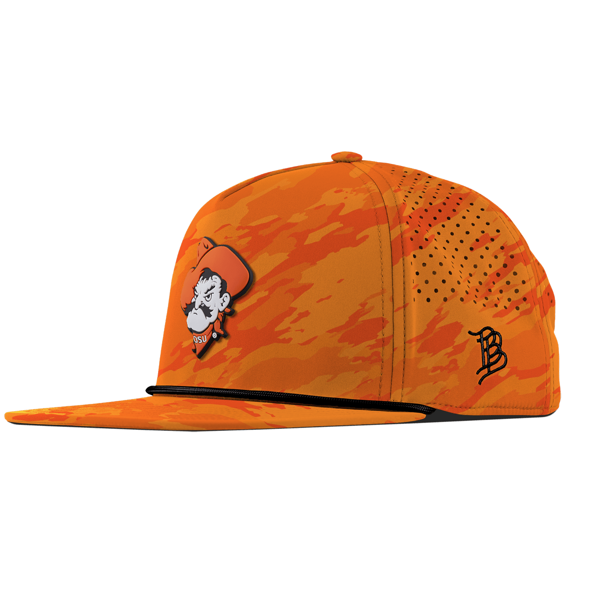 Oklahoma State University "OSU Pistol Pete" Flat 5 Panel Rope Blaze Orange Camo