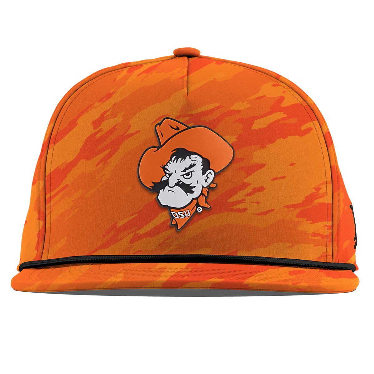 Oklahoma State University "OSU Pistol Pete" Flat 5 Panel Rope Blaze Orange Camo