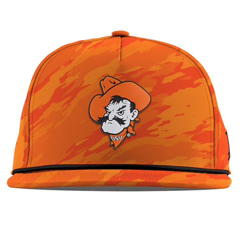 Oklahoma State University "OSU Pistol Pete" Flat 5 Panel Rope Blaze Orange Camo