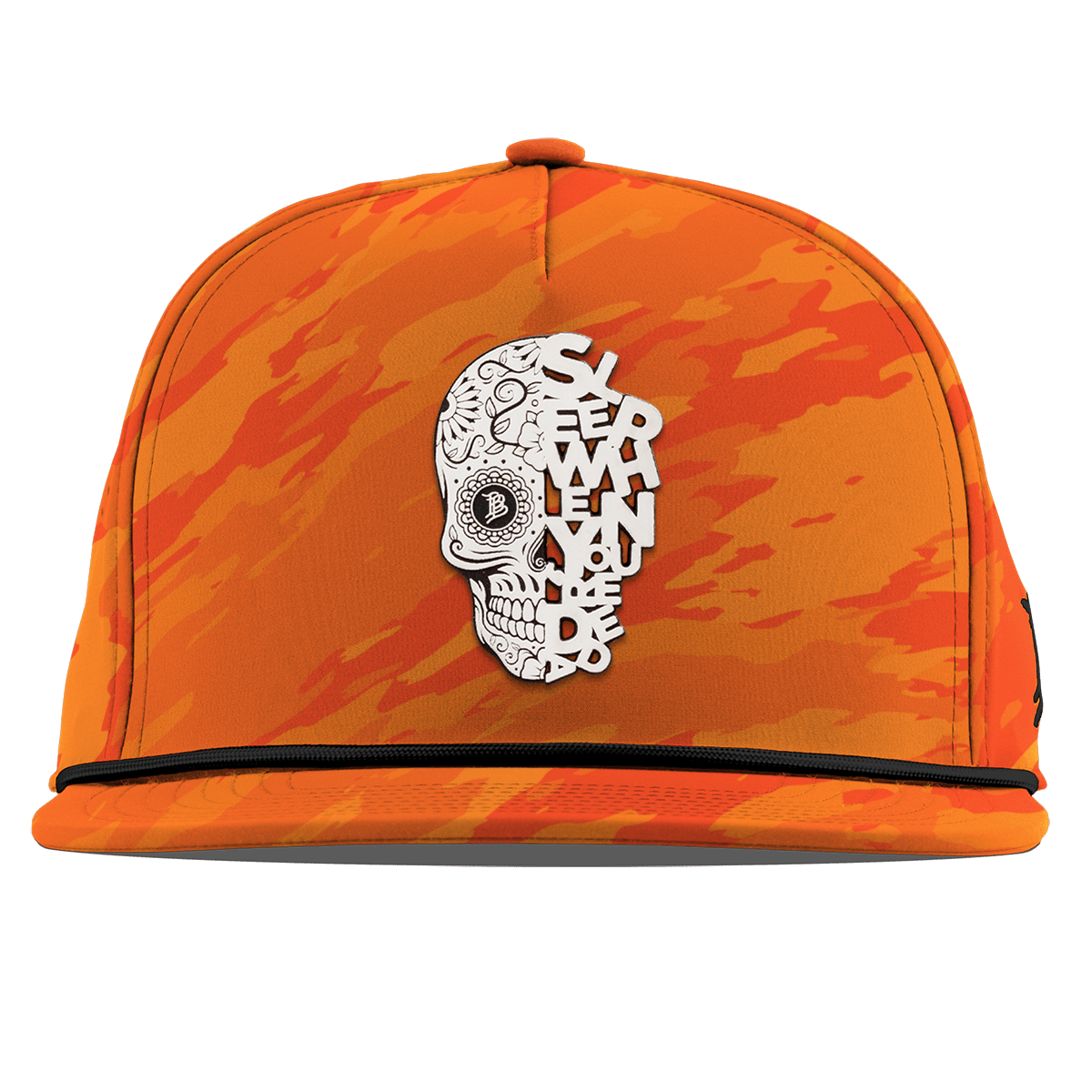 Sleep When You're Dead Skull Flat 5 Panel Rope Blaze Orange Camo