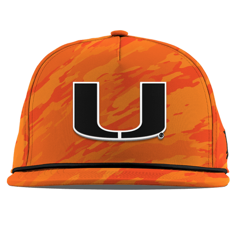 University of Miami "Vintage Miami Team Logo" Flat 5 Panel Rope Blaze Orange Camo