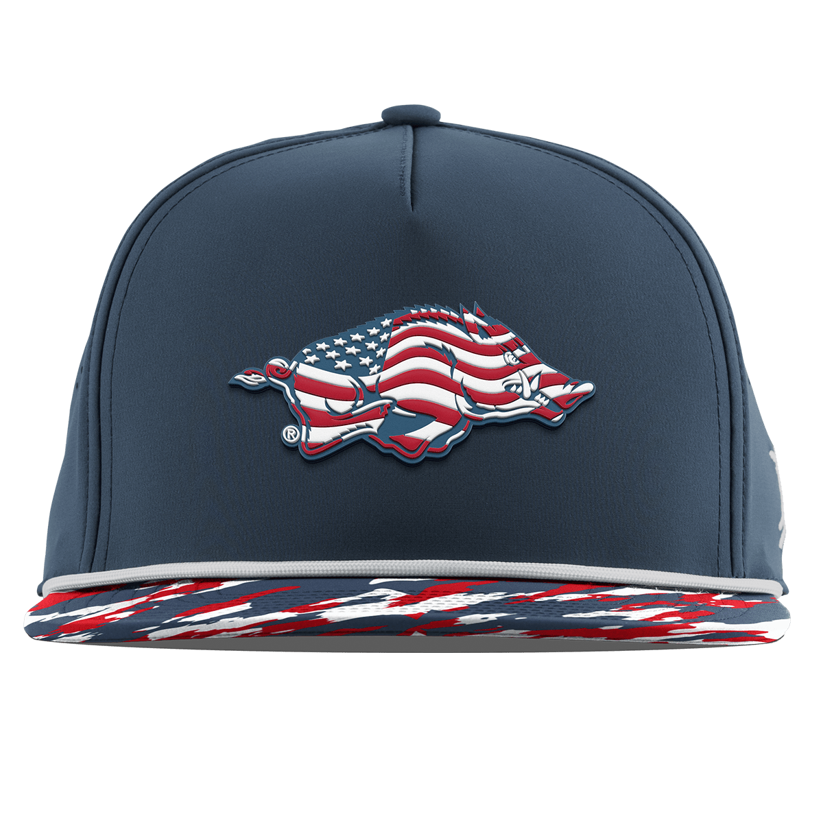University of Arkansas "Arkansas Stars & Stripes" Flat 5 Panel Rope Orion/USA Camo + White Rope