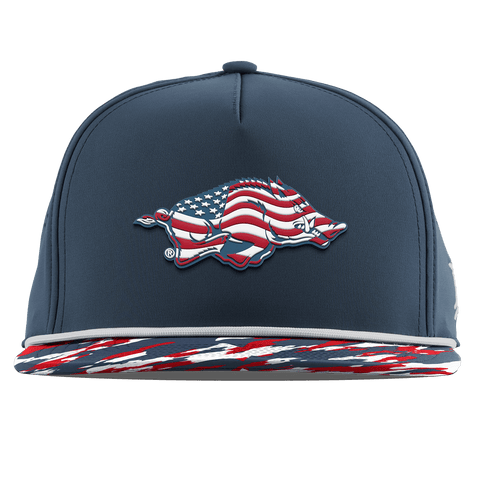 University of Arkansas "Arkansas Stars & Stripes" Flat 5 Panel Rope Orion/USA Camo + White Rope