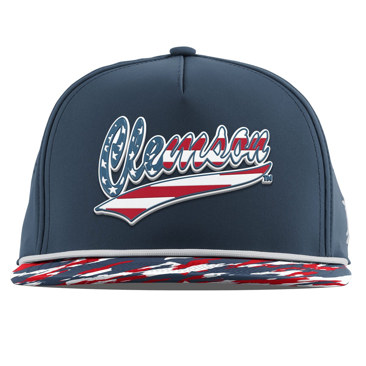 Clemson University "Clemson Stars & Stripes" Flat 5 Panel Rope Orion/USA Camo + White Rope