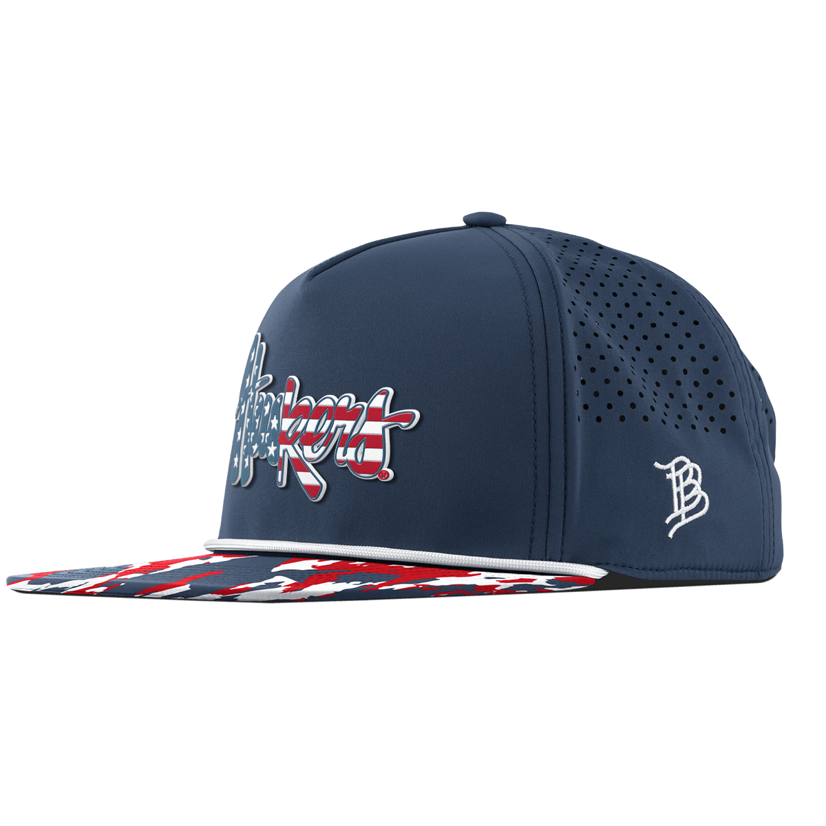 University of Nebraska "Huskers Stars & Stripes" Flat 5 Panel Rope Orion/USA Camo + White Rope