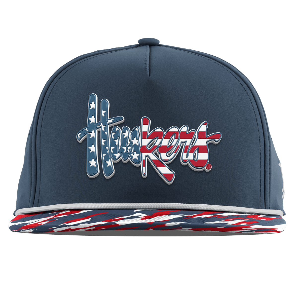 University of Nebraska "Huskers Stars & Stripes" Flat 5 Panel Rope Orion/USA Camo + White Rope