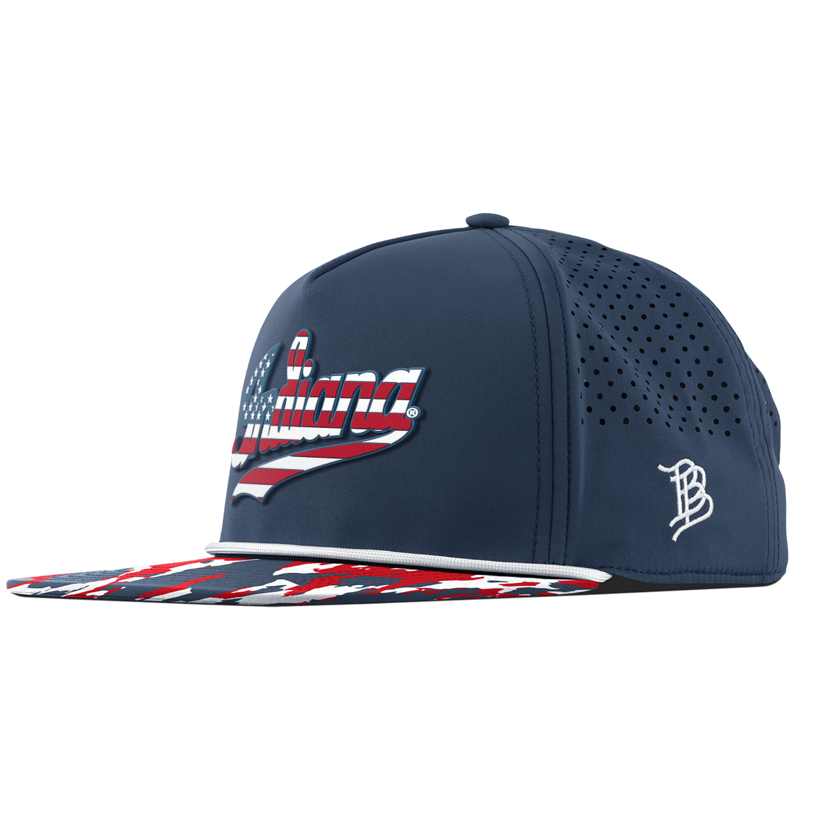 Indiana University "Indiana Stars & Stripes" Flat 5 Panel Rope Orion/USA Camo + White Rope