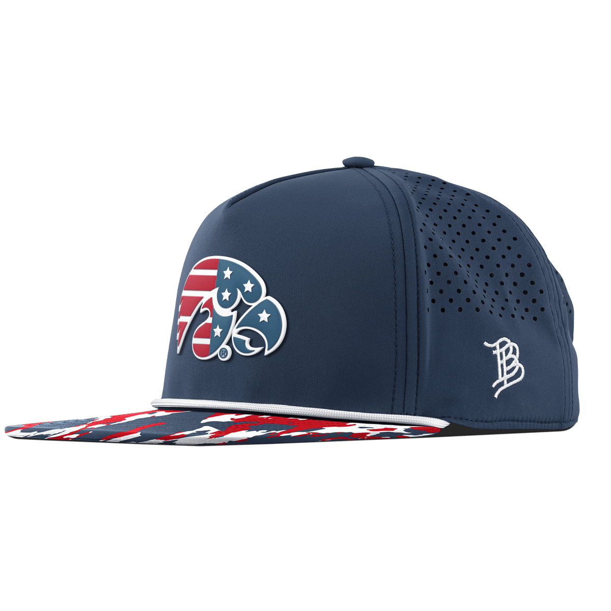 University of Iowa "Iowa Stars & Stripes" Flat 5 Panel Rope Orion/USA Camo + White Rope