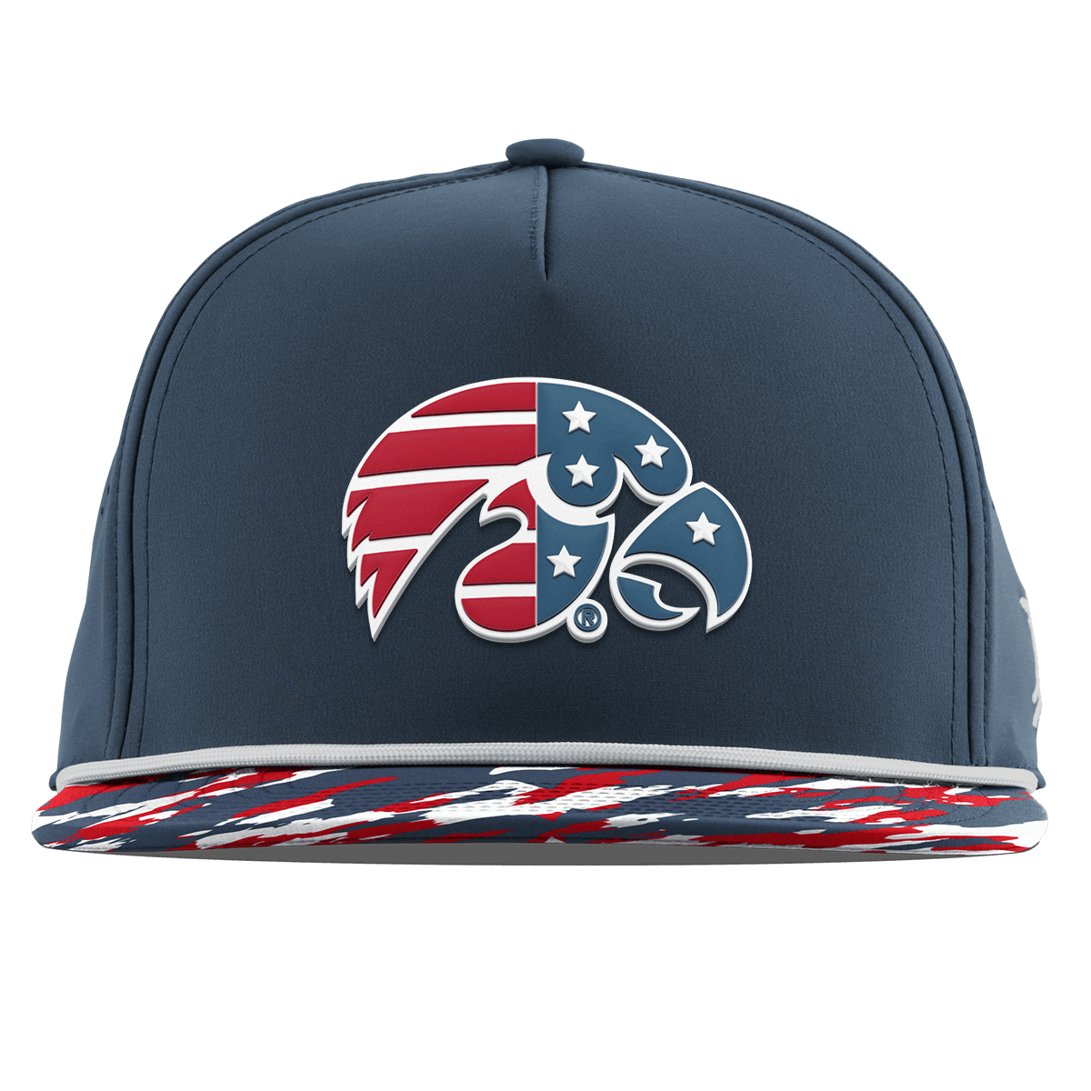 University of Iowa "Iowa Stars & Stripes" Flat 5 Panel Rope Orion/USA Camo + White Rope