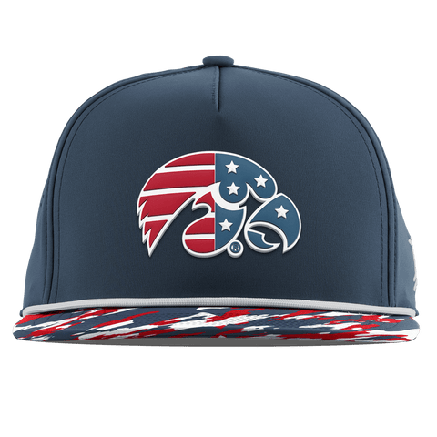 University of Iowa "Iowa Stars & Stripes" Flat 5 Panel Rope Orion/USA Camo + White Rope