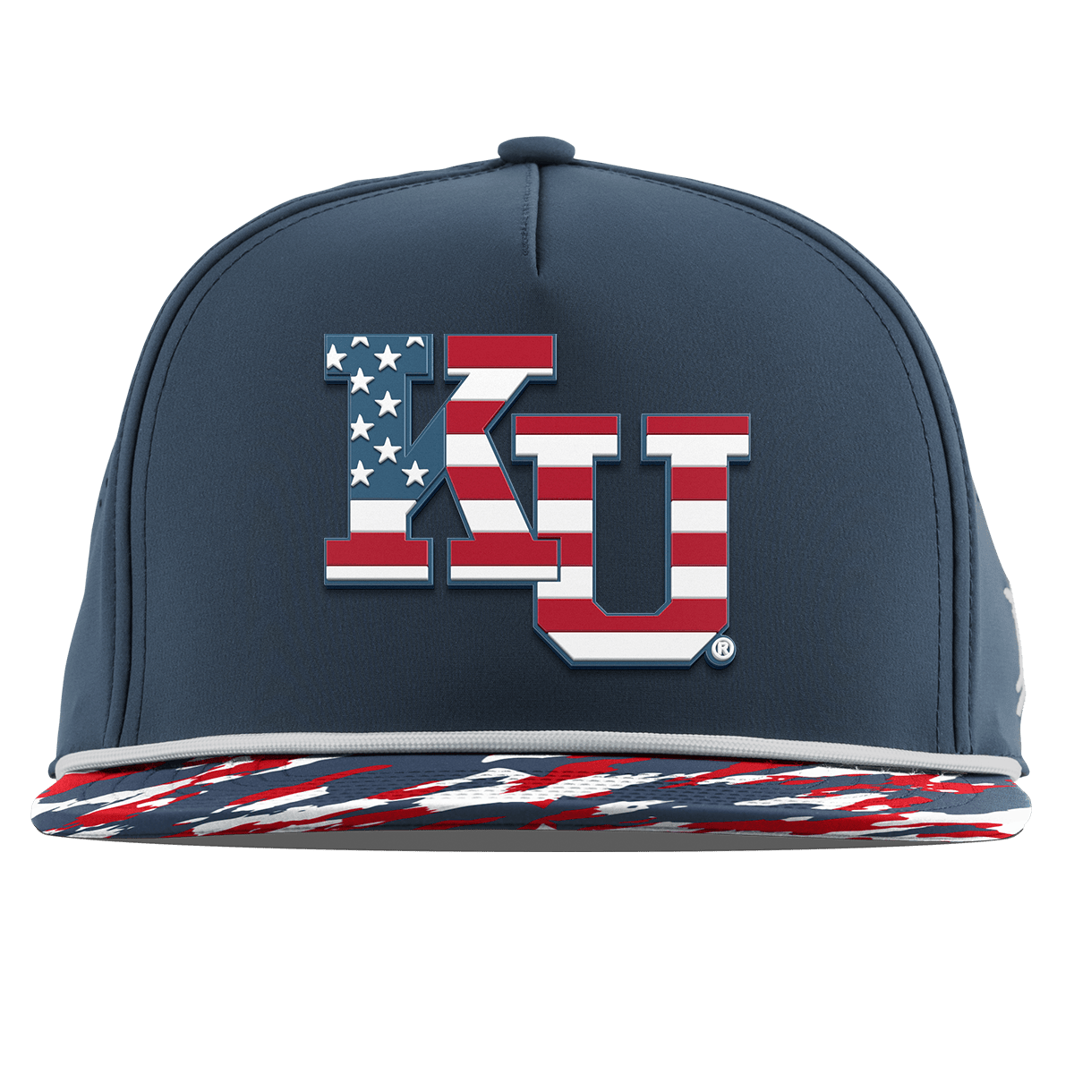 University of Kansas "Kansas Stars & Stripes" Flat 5 Panel Rope Orion/USA Camo + White Rope