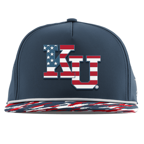 University of Kansas "Kansas Stars & Stripes" Flat 5 Panel Rope Orion/USA Camo + White Rope