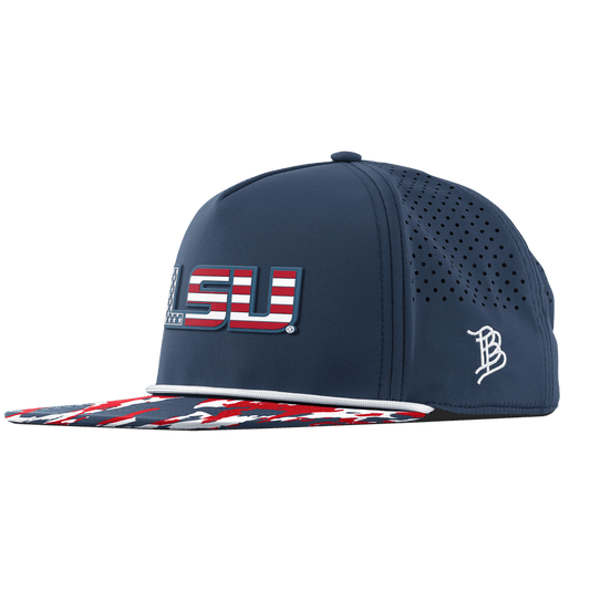 Louisiana State University "LSU Stars & Stripes" Flat 5 Panel Rope Orion/USA Camo + White Rope