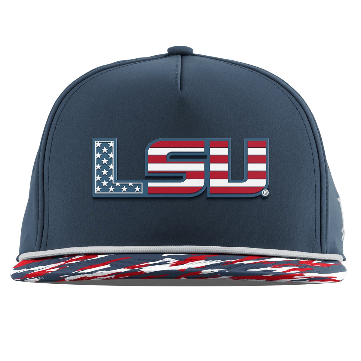 Louisiana State University "LSU Stars & Stripes" Flat 5 Panel Rope Orion/USA Camo + White Rope