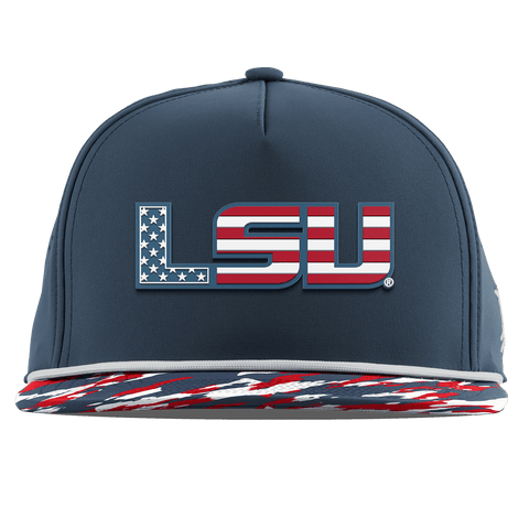 Louisiana State University "LSU Stars & Stripes" Flat 5 Panel Rope Orion/USA Camo + White Rope