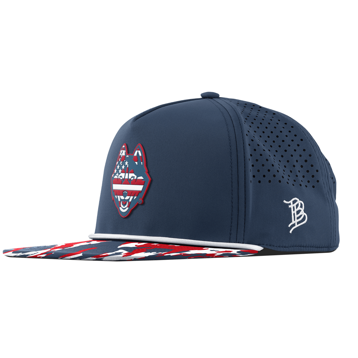 University of Connecticut "UConn Stars & Stripes" Flat 5 Panel Rope Orion/USA Camo + White Rope