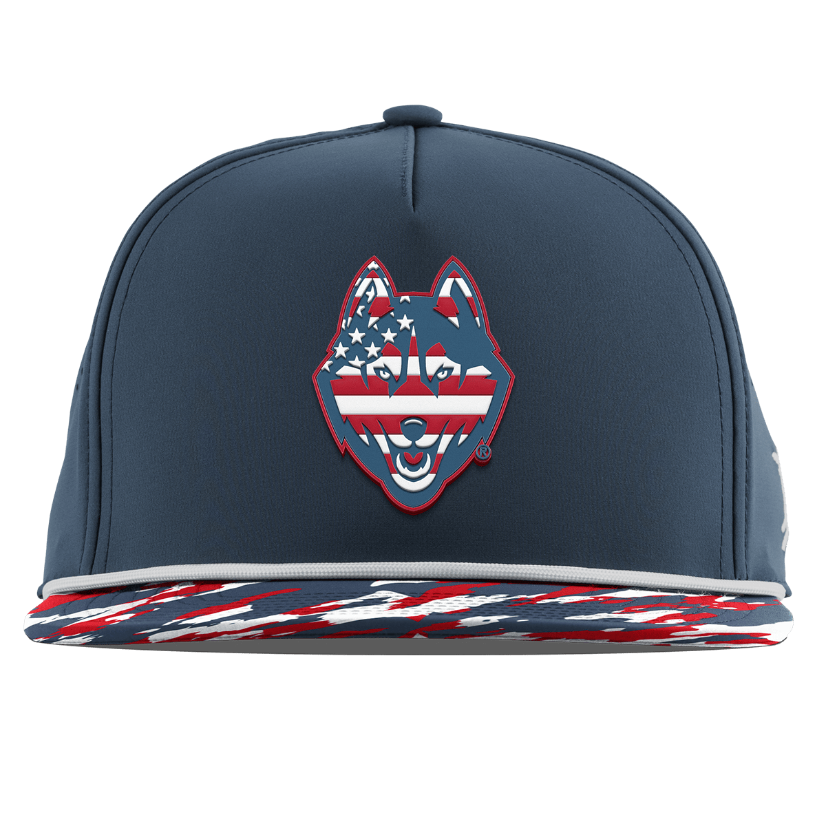 University of Connecticut "UConn Stars & Stripes" Flat 5 Panel Rope Orion/USA Camo + White Rope