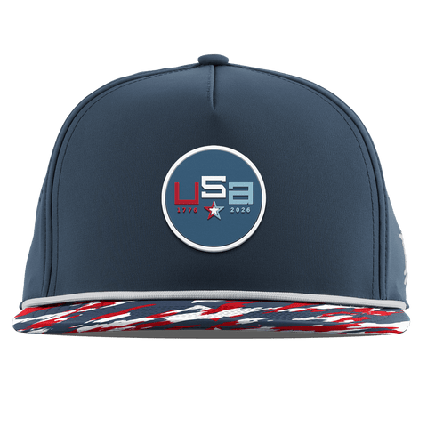 USA 250 Flat 5 Panel Rope Back Orion/USA Camo + White Rope