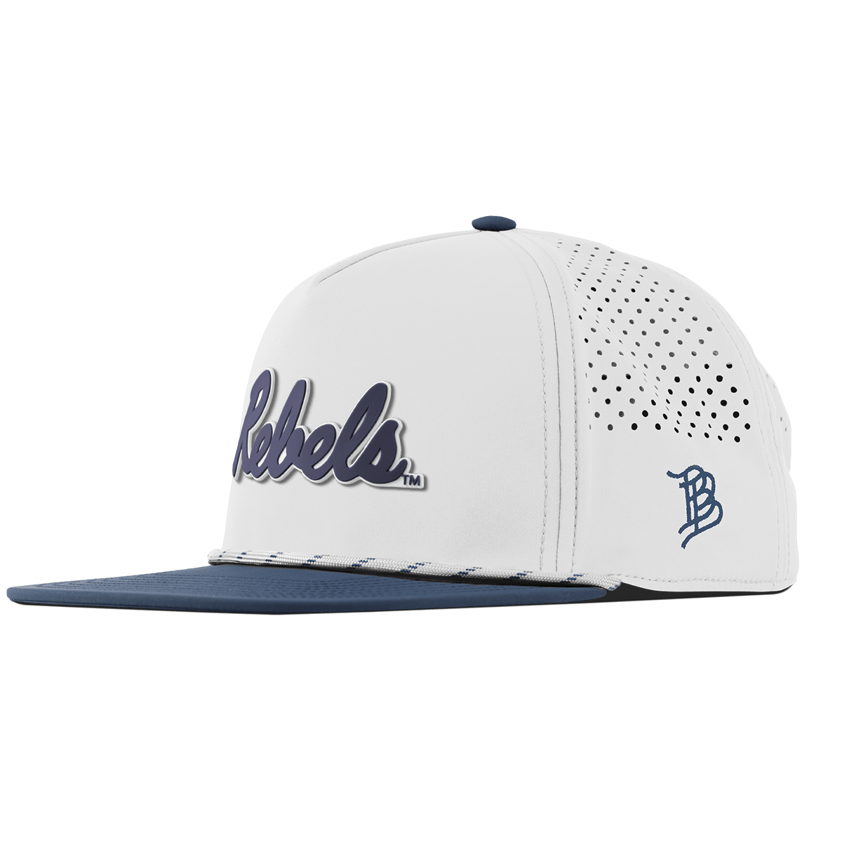 University of Mississippi "Ole Miss Navy Rebels" Flat 5 Panel Rope White/Orion