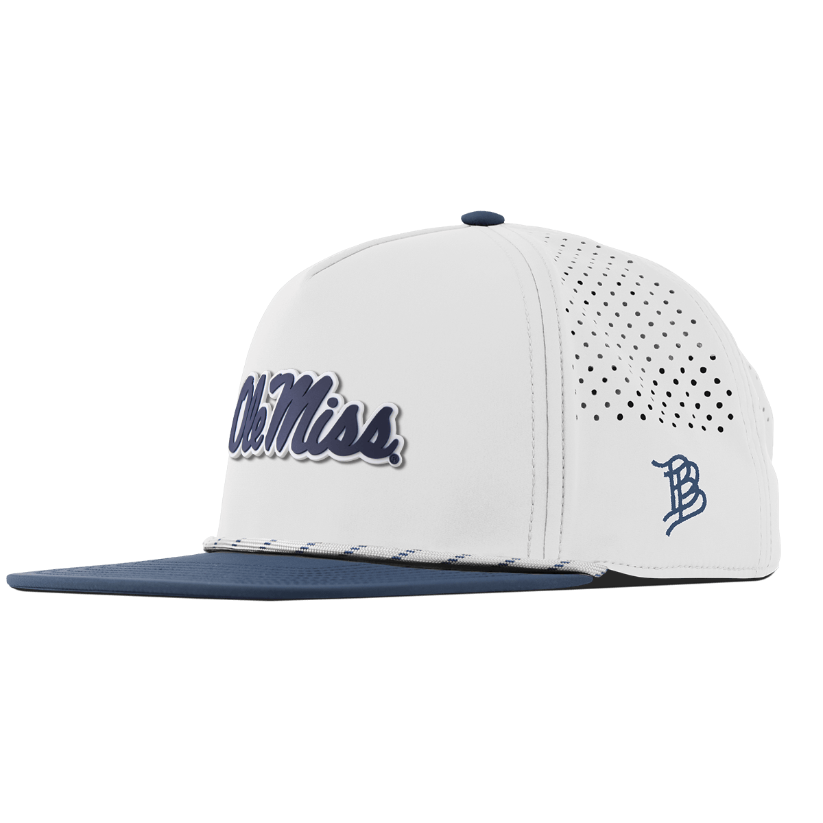 University of Mississippi "Ole Miss Navy Script" Flat 5 Panel Rope White/Orion