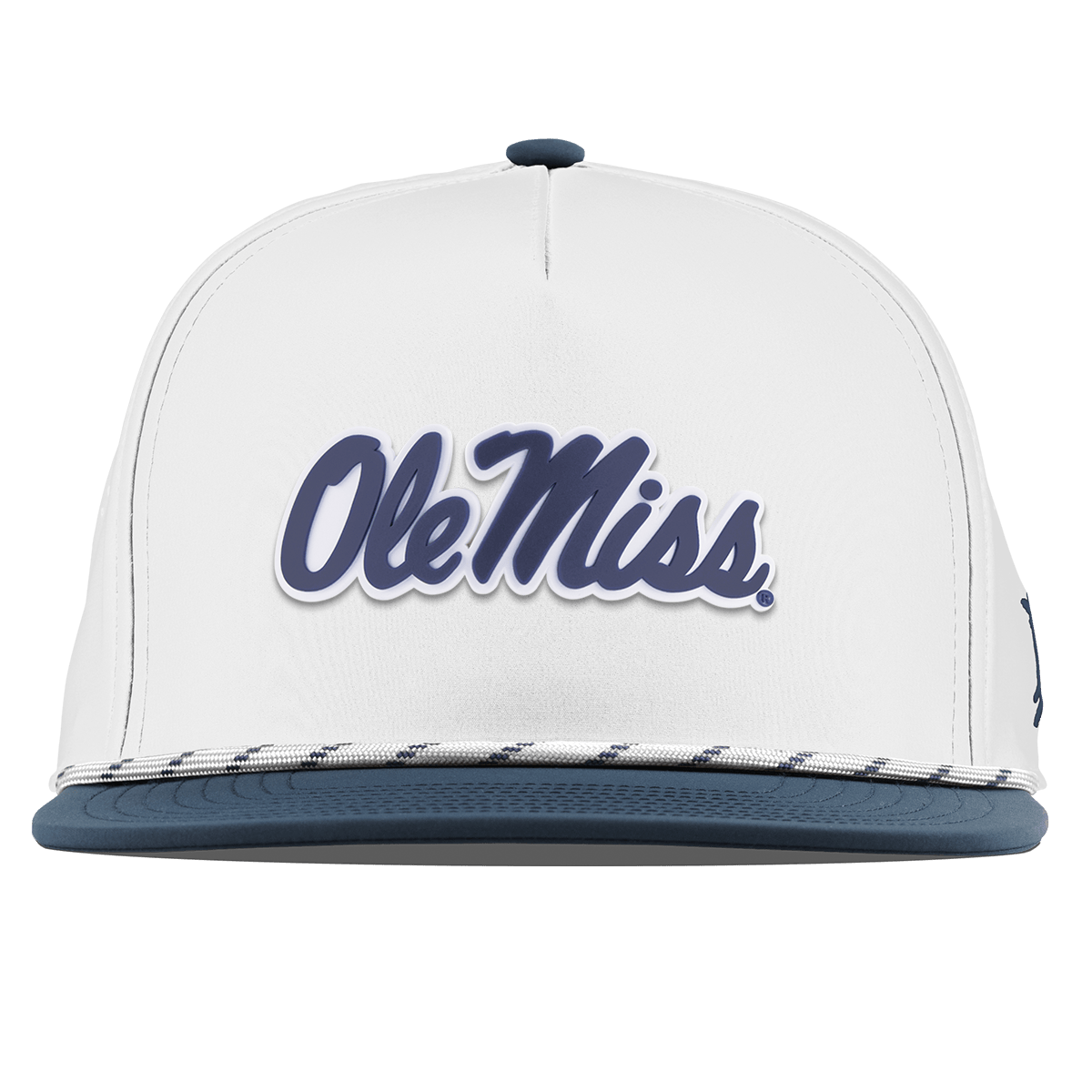 University of Mississippi "Ole Miss Navy Script" Flat 5 Panel Rope White/Orion