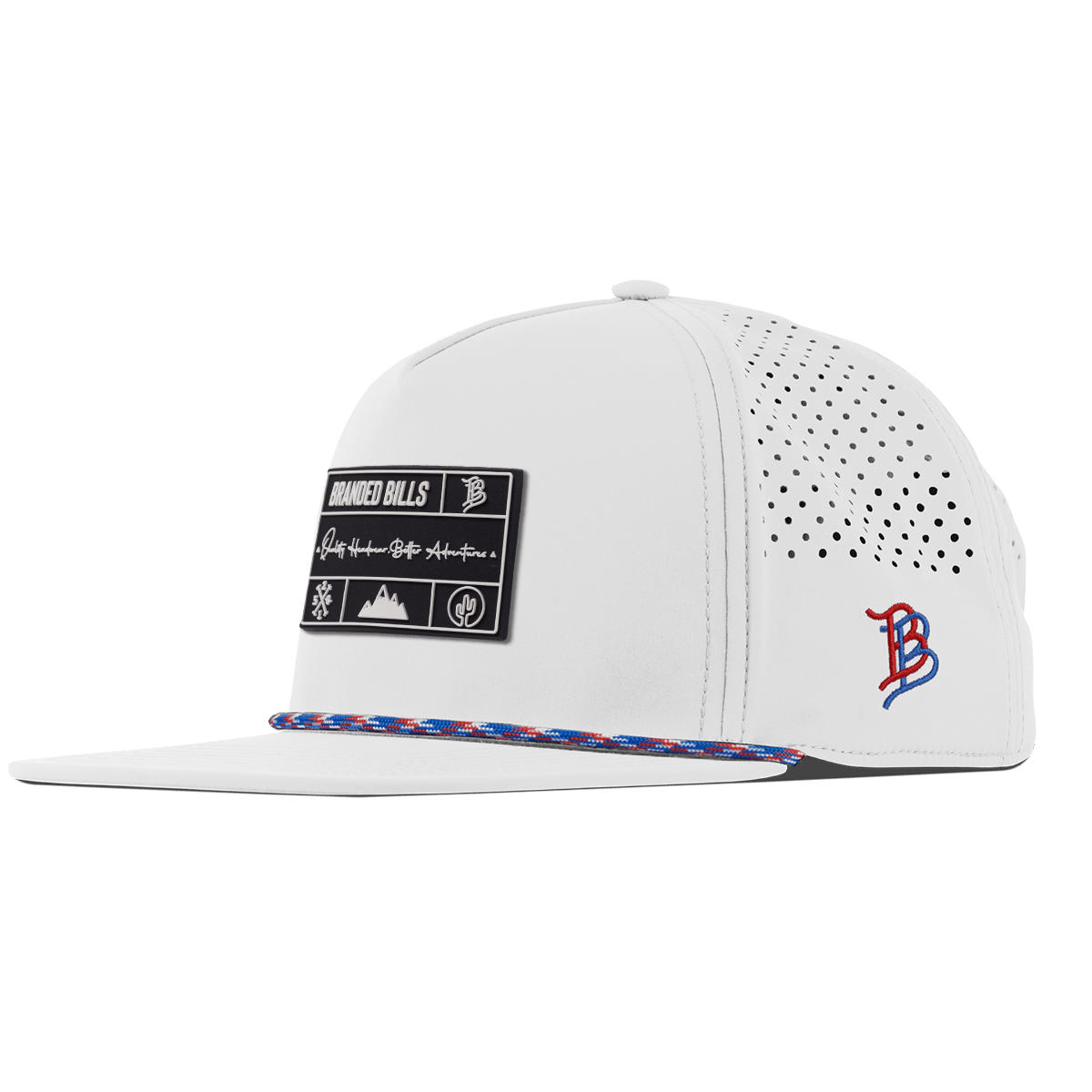 Branded Team Logo PVC Flat 5 Panel Rope White RWB