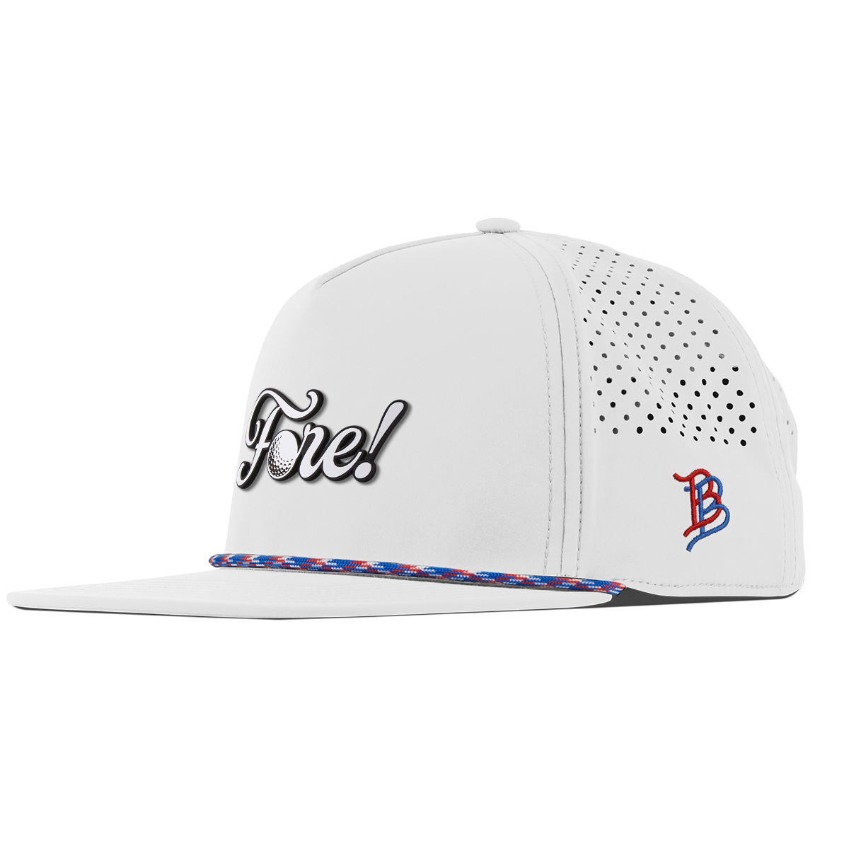 Fore! Script Flat 5 Panel Rope White RWB