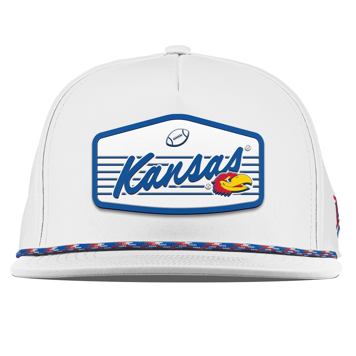 University of Kansas "Jayhawks Football" Flat 5 Panel Rope White RWB