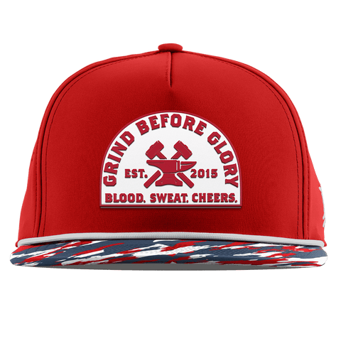 Grind Before Glory Flat 5 Panel Rope Red/USA Camo + White Rope