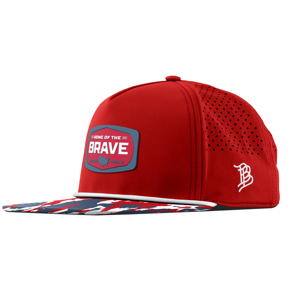 Home of the Brave Flat 5 Panel Rope Red/USA Camo + White Rope