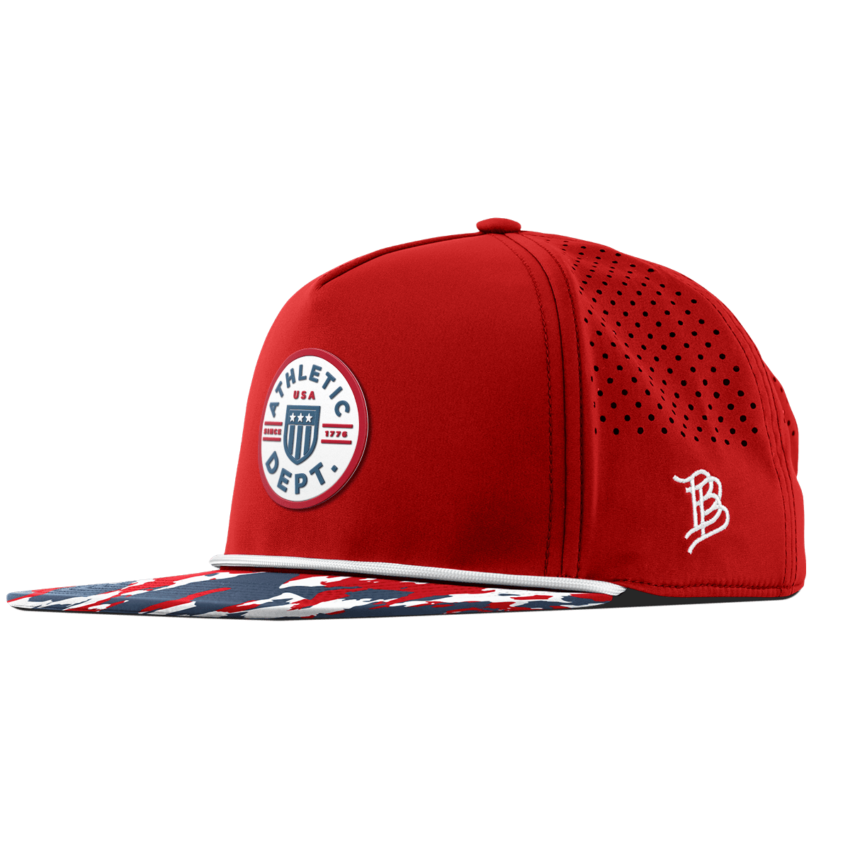 Liberty Letterman Flat 5 Panel Rope Red/USA Camo + White Rope