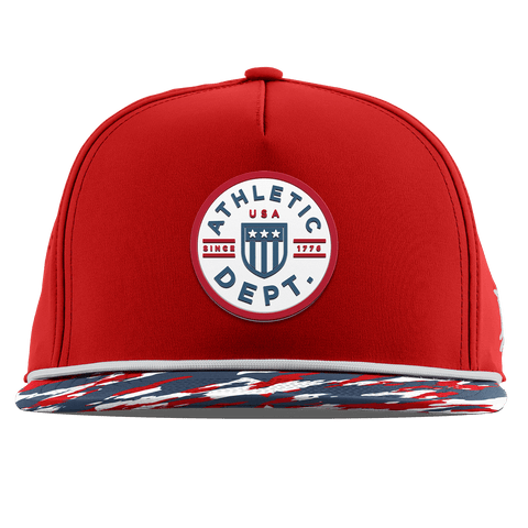 Liberty Letterman Flat 5 Panel Rope Red/USA Camo + White Rope
