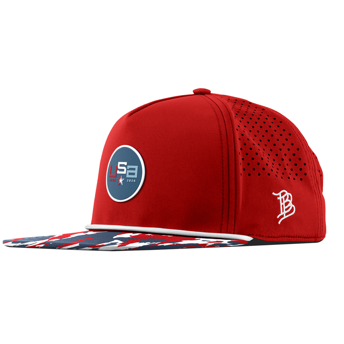 USA 250 Flat 5 Panel Rope Red/USA Camo + White Rope
